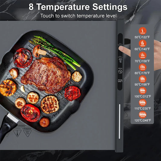 Electric Food Warming Tray Fast Constant Heating Mat Portable Foldable Warm Tray with 8 Temperature Settings Food Warmer Plate