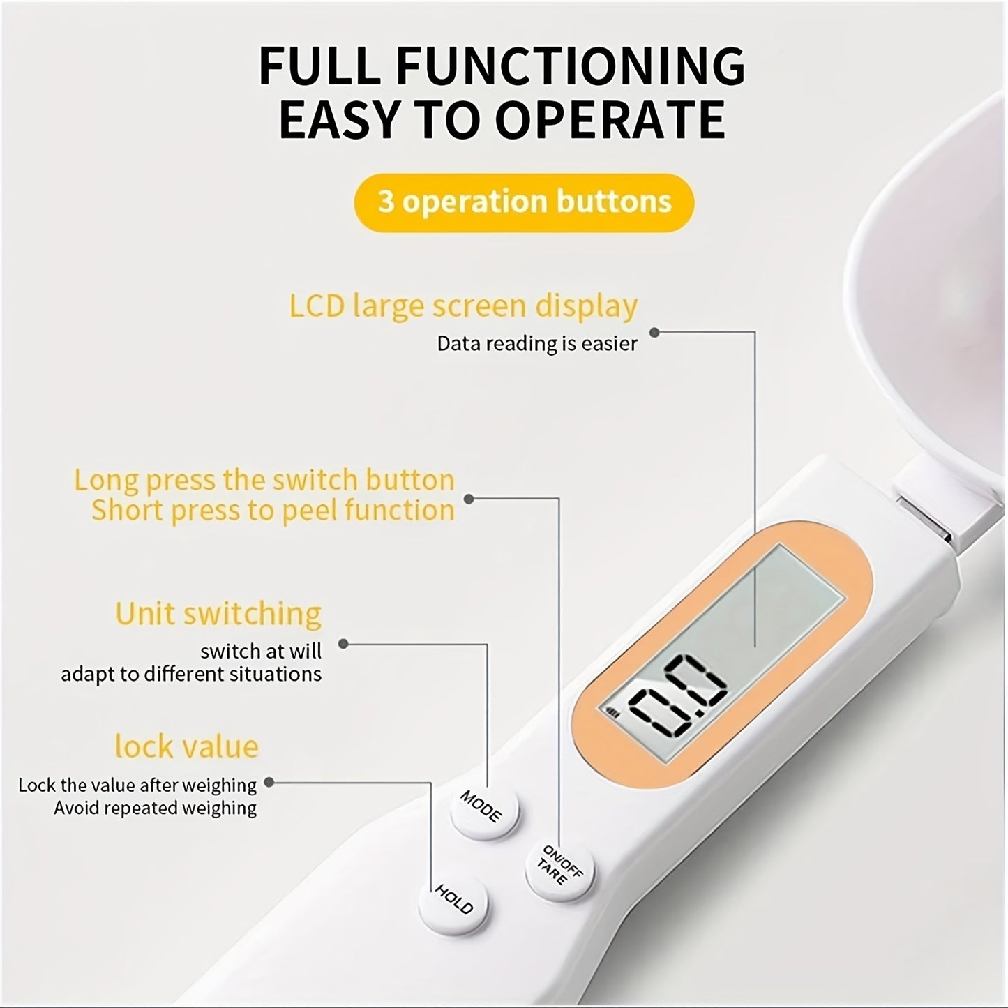 Digital Measuring Spoon | High Precision 0.1g Accuracy | Rechargeable Kitchen Scale for Baking & Cooking | Ergonomic Handle with USB Charging | Multi-Use for Coffee, Tea, Spices | Easy-to-Read Display | Durable Plastic, Bakin