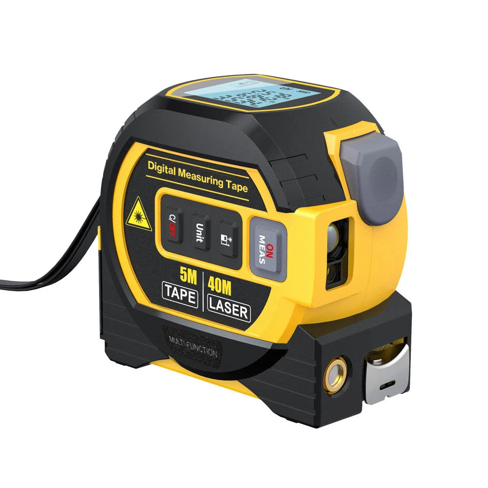 3 in 1 Laser Rangefinder 5M Tape Measure Ruler LCD Display with Backlight Distance Meter Building Measurement Device