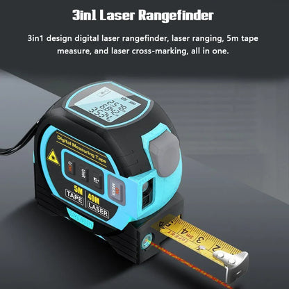 3 in 1 Laser Rangefinder 5M Tape Measure Ruler LCD Display with Backlight Distance Meter Building Measurement Device