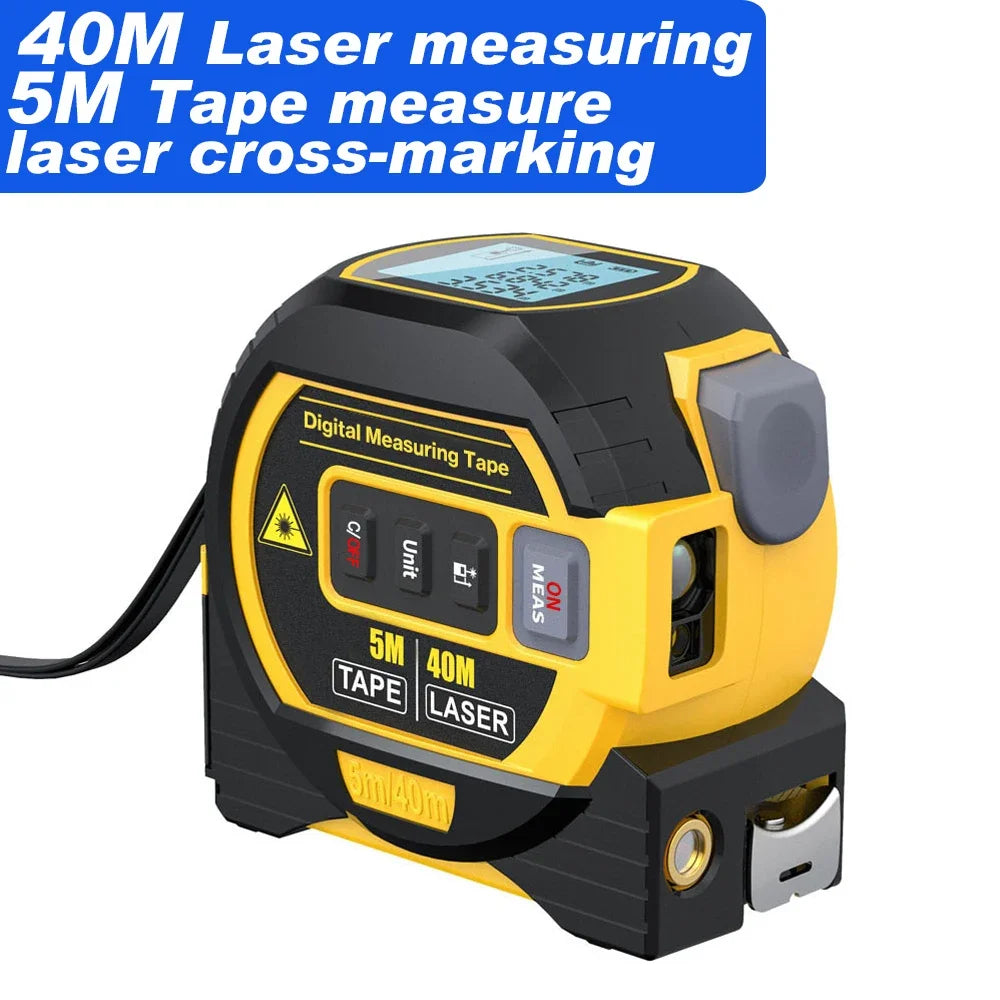 3 in 1 Laser Rangefinder 5M Tape Measure Ruler LCD Display with Backlight Distance Meter Building Measurement Device
