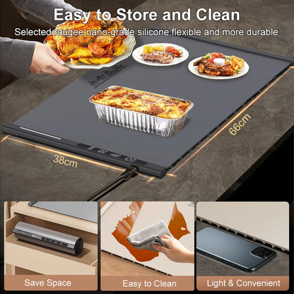 Electric Food Warming Tray Fast Constant Heating Mat Portable Foldable Warm Tray with 8 Temperature Settings Food Warmer Plate