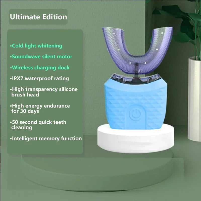 Electric Toothbrush U-Shaped Automatic Ultrasonic 360° USB Charge Toothbrush Intelligent Rechargeable Toothbrus Adult