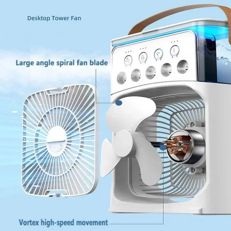 Portable humidifier fan three in one, mini USB air conditioning fan, LED night light, water mist, home fun air cooler humidifier