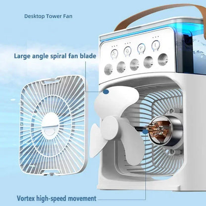 Portable humidifier fan three in one, mini USB air conditioning fan, LED night light, water mist, home fun air cooler humidifier