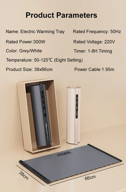 Electric Food Warming Tray Fast Constant Heating Mat Portable Foldable Warm Tray with 8 Temperature Settings Food Warmer Plate