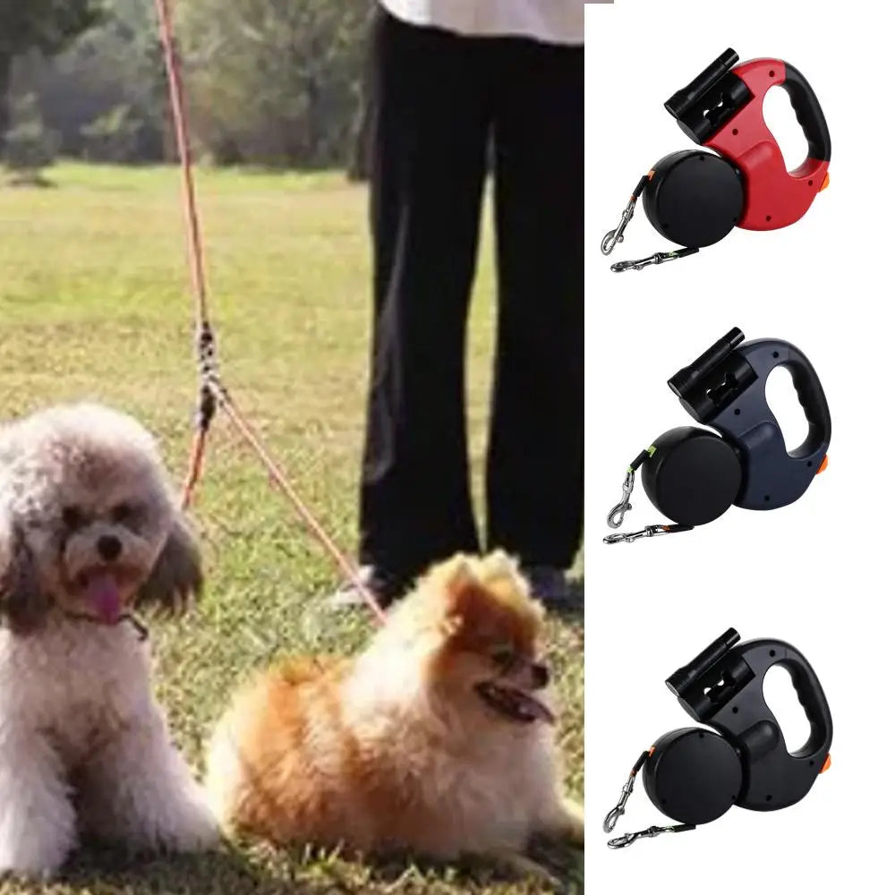 With Lights Double Dog Walking Leash Adjustable Reflective Dual Retractable Rotation Rope Nylon 360 Swivel