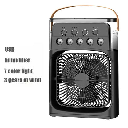 Portable humidifier fan three in one, mini USB air conditioning fan, LED night light, water mist, home fun air cooler humidifier