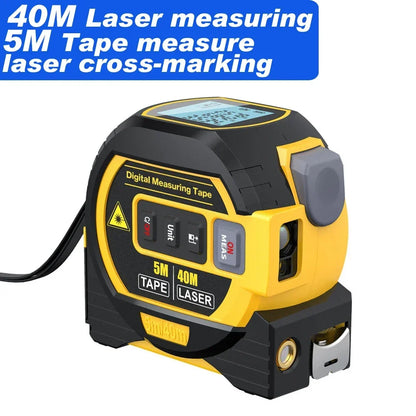 3 in 1 Laser Rangefinder 5M Tape Measure Ruler LCD Display with Backlight Distance Meter Building Measurement Device