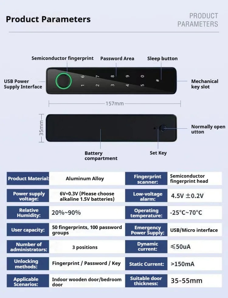 Bluetooth Fingerprint Smart Door Lock with Keyboard Handle for Home Apartment Office Front Door Bedroom Front Door Lock