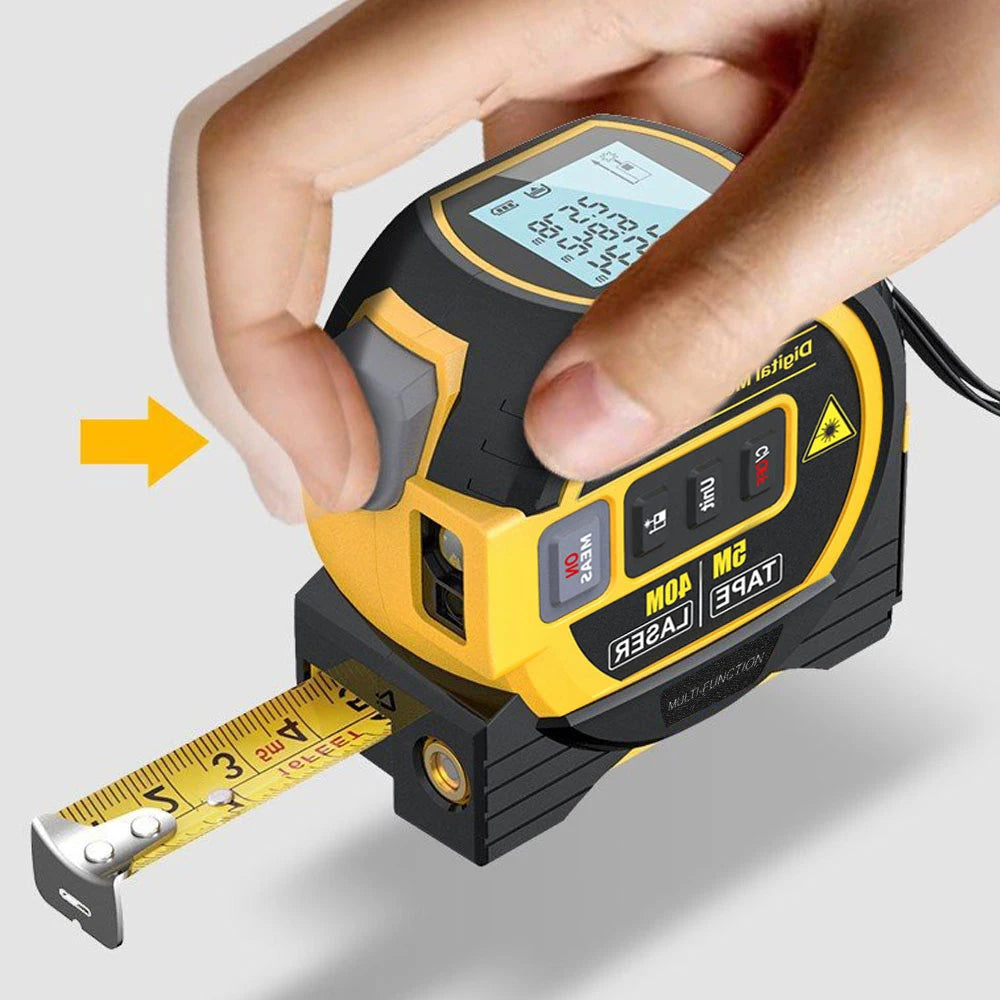 3 in 1 Laser Rangefinder 5M Tape Measure Ruler LCD Display with Backlight Distance Meter Building Measurement Device