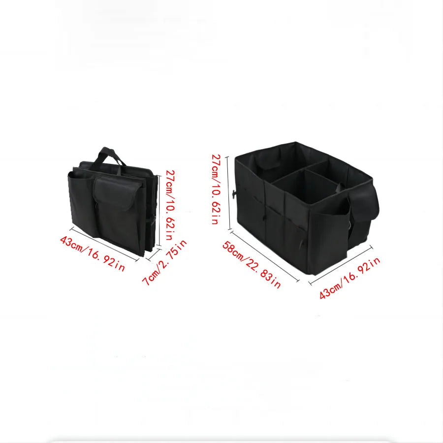 Car Trunk Organizer - Collapsible, Multi-Compartment Automotive SUV Car Organizer for Storage w/Adjustable Straps - Truck & Car