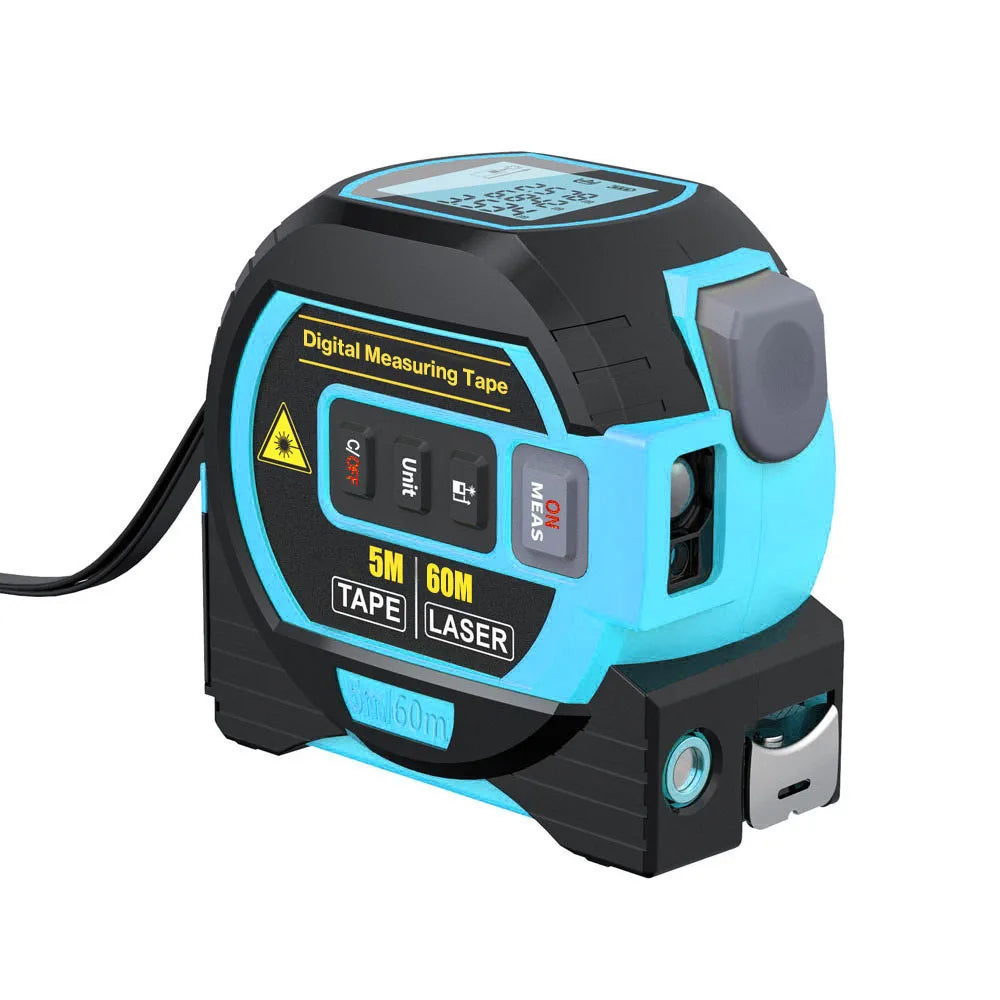 3 in 1 Laser Rangefinder 5M Tape Measure Ruler LCD Display with Backlight Distance Meter Building Measurement Device