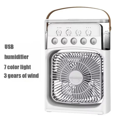 Portable humidifier fan three in one, mini USB air conditioning fan, LED night light, water mist, home fun air cooler humidifier