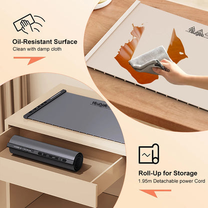 Electric Food Warming Tray Fast Constant Heating Mat Portable Foldable Warm Tray with 8 Temperature Settings Food Warmer Plate