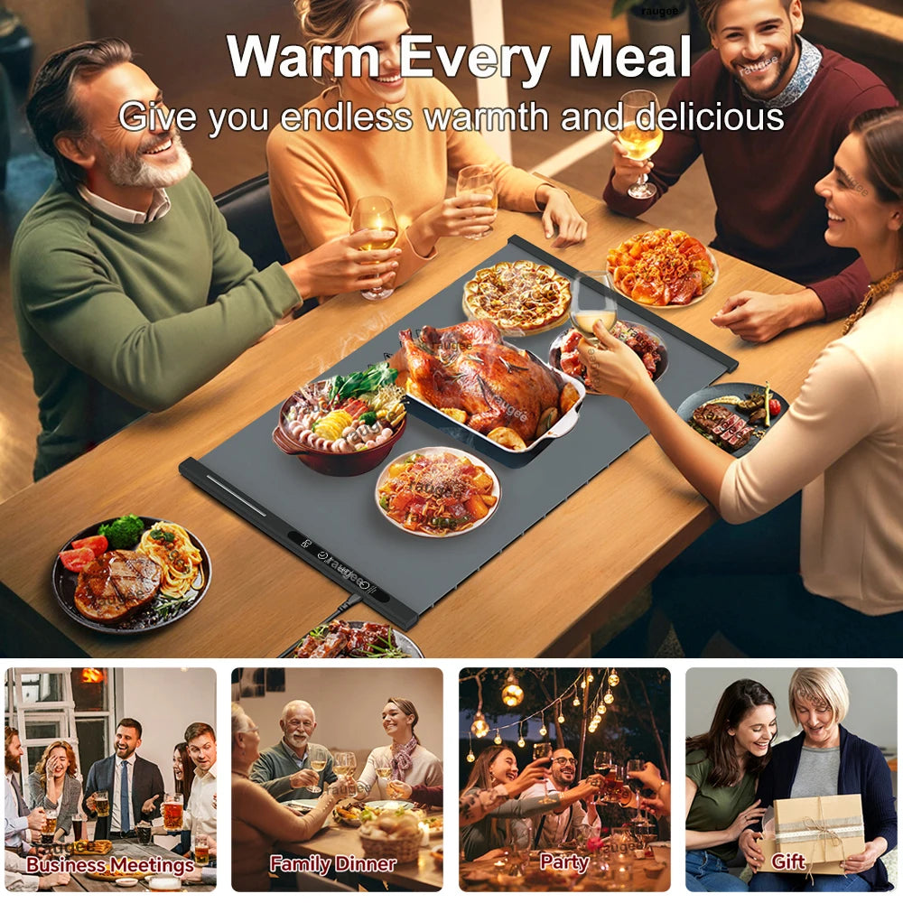 Electric Food Warming Tray Fast Constant Heating Mat Portable Foldable Warm Tray with 8 Temperature Settings Food Warmer Plate