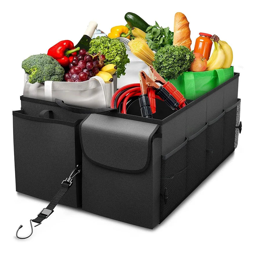 Car Trunk Organizer - Collapsible, Multi-Compartment Automotive SUV Car Organizer for Storage w/Adjustable Straps - Truck & Car