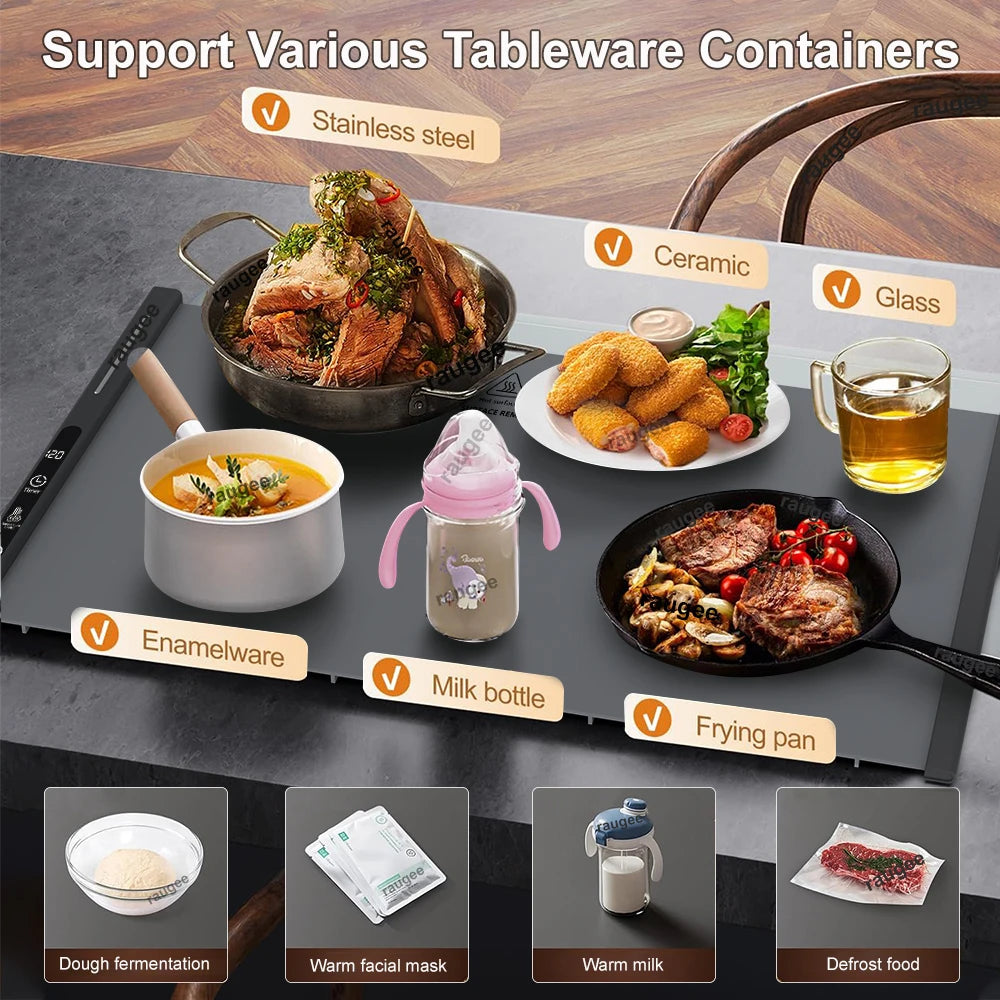 Electric Food Warming Tray Fast Constant Heating Mat Portable Foldable Warm Tray with 8 Temperature Settings Food Warmer Plate