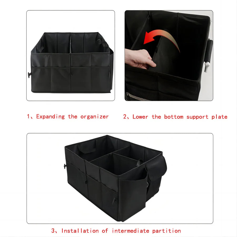 Car Trunk Organizer - Collapsible, Multi-Compartment Automotive SUV Car Organizer for Storage w/Adjustable Straps - Truck & Car