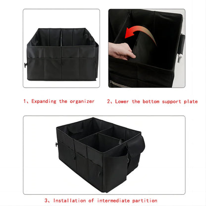 Car Trunk Organizer - Collapsible, Multi-Compartment Automotive SUV Car Organizer for Storage w/Adjustable Straps - Truck & Car