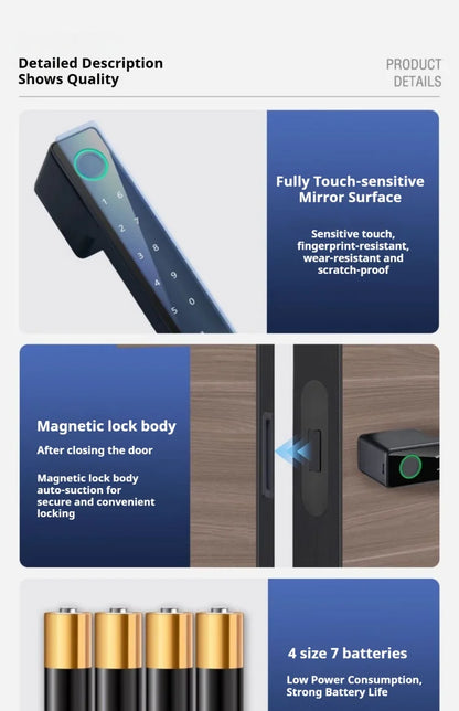 Bluetooth Fingerprint Smart Door Lock with Keyboard Handle for Home Apartment Office Front Door Bedroom Front Door Lock