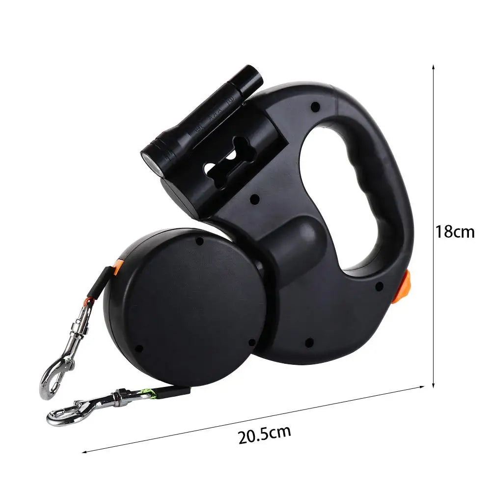 With Lights Double Dog Walking Leash Adjustable Reflective Dual Retractable Rotation Rope Nylon 360 Swivel