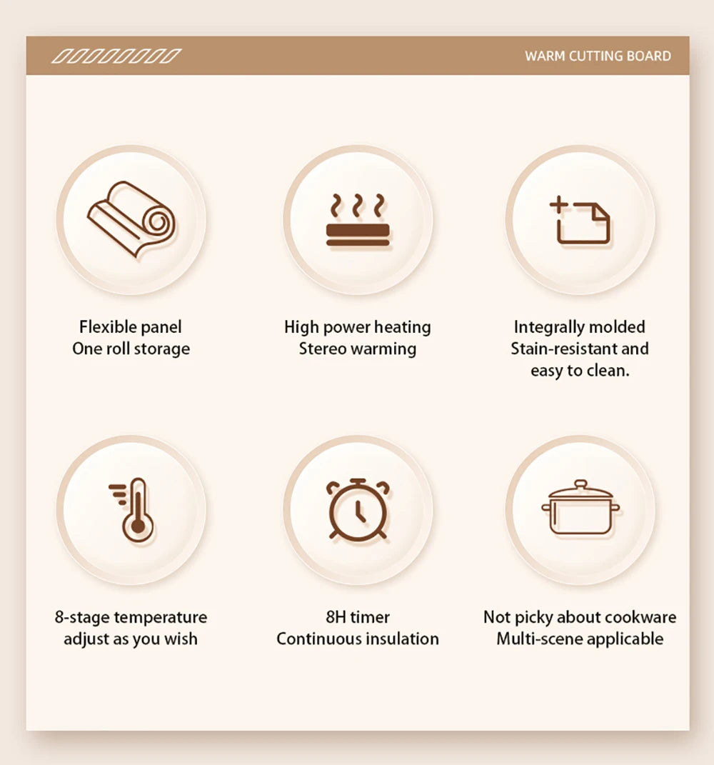 Electric Food Warming Tray Fast Constant Heating Mat Portable Foldable Warm Tray with 8 Temperature Settings Food Warmer Plate