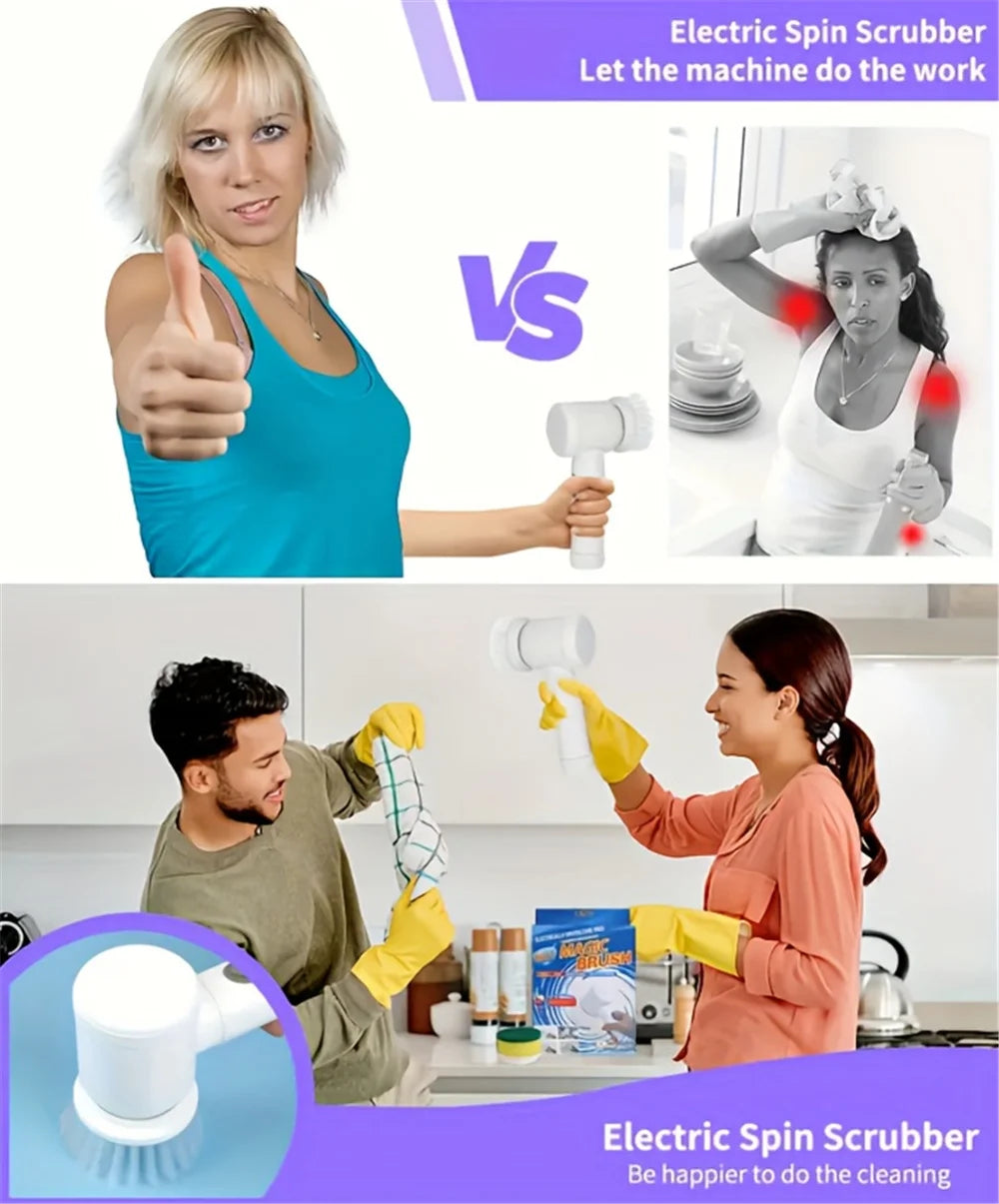 Electric Spin Scrubber, Electric Cleaning Brush 5-in-1 Handheld Kitchen Cleaner Cordless Spin Scrubber, Power Scrubber Bathroom