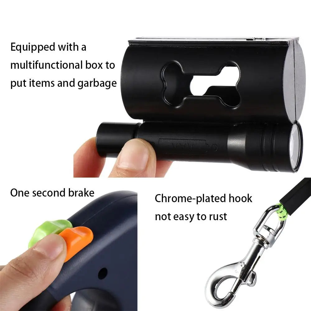 With Lights Double Dog Walking Leash Adjustable Reflective Dual Retractable Rotation Rope Nylon 360 Swivel