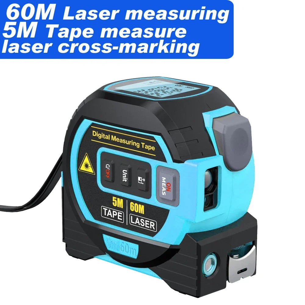 3 in 1 Laser Rangefinder 5M Tape Measure Ruler LCD Display with Backlight Distance Meter Building Measurement Device