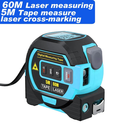 3 in 1 Laser Rangefinder 5M Tape Measure Ruler LCD Display with Backlight Distance Meter Building Measurement Device