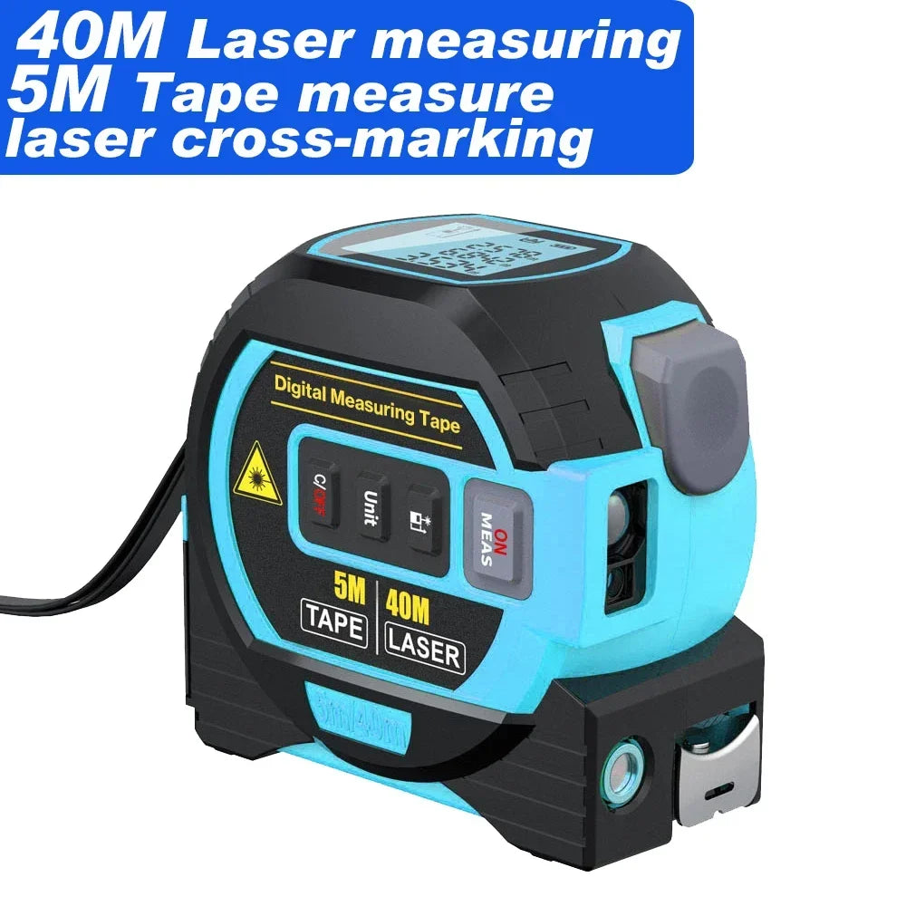 3 in 1 Laser Rangefinder 5M Tape Measure Ruler LCD Display with Backlight Distance Meter Building Measurement Device