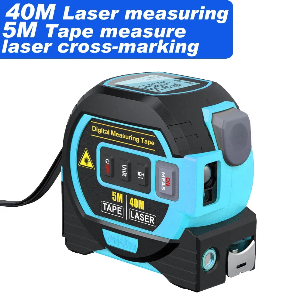 3 in 1 Laser Rangefinder 5M Tape Measure Ruler LCD Display with Backlight Distance Meter Building Measurement Device