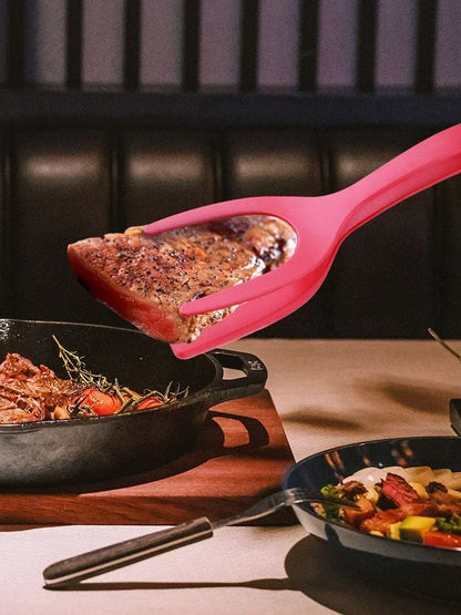 2 in 1 Nylon Grip Flip Tongs with Egg Spatula And Steak Turner Clamp Pancake Fried Turners Kitchen Cooking Accessories