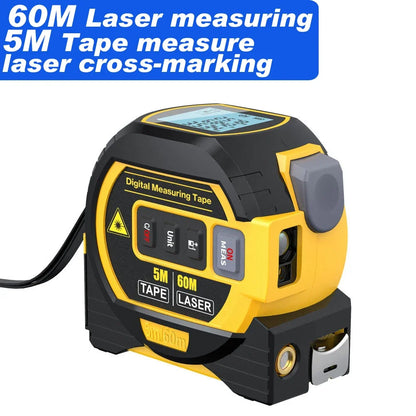 3 in 1 Laser Rangefinder 5M Tape Measure Ruler LCD Display with Backlight Distance Meter Building Measurement Device