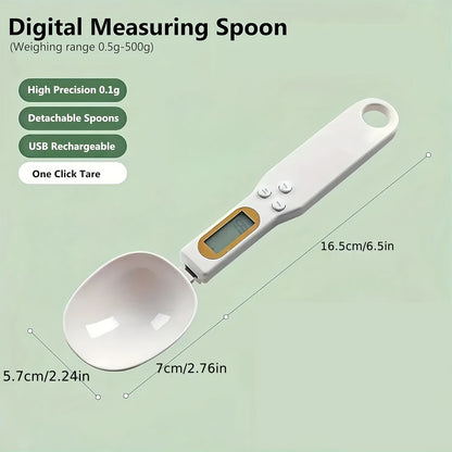 Digital Measuring Spoon | High Precision 0.1g Accuracy | Rechargeable Kitchen Scale for Baking & Cooking | Ergonomic Handle with USB Charging | Multi-Use for Coffee, Tea, Spices | Easy-to-Read Display | Durable Plastic, Bakin